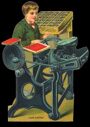 Lion Coffee / Boy With Type Case & Printing Press